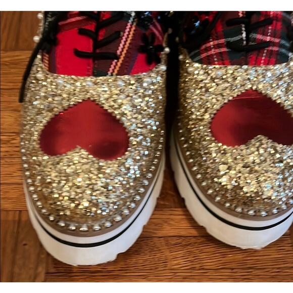 Betsey Johnson gold and red funky loafers - Picture 2 of 10